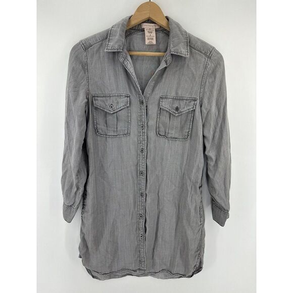 Philosophy Gray 100% Tencel Long Sleeve Button Tunic Dress Women's Size SMALL - Picture 1 of 5